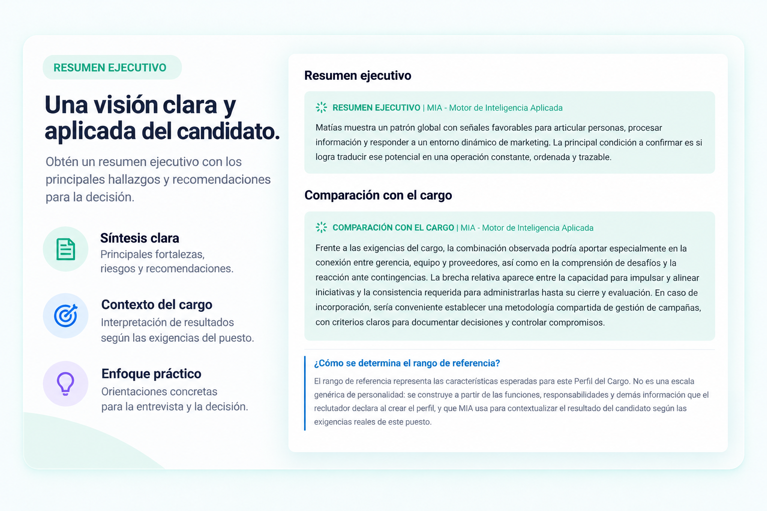 Candidato frente al rango de referencia del cargo, en el informe